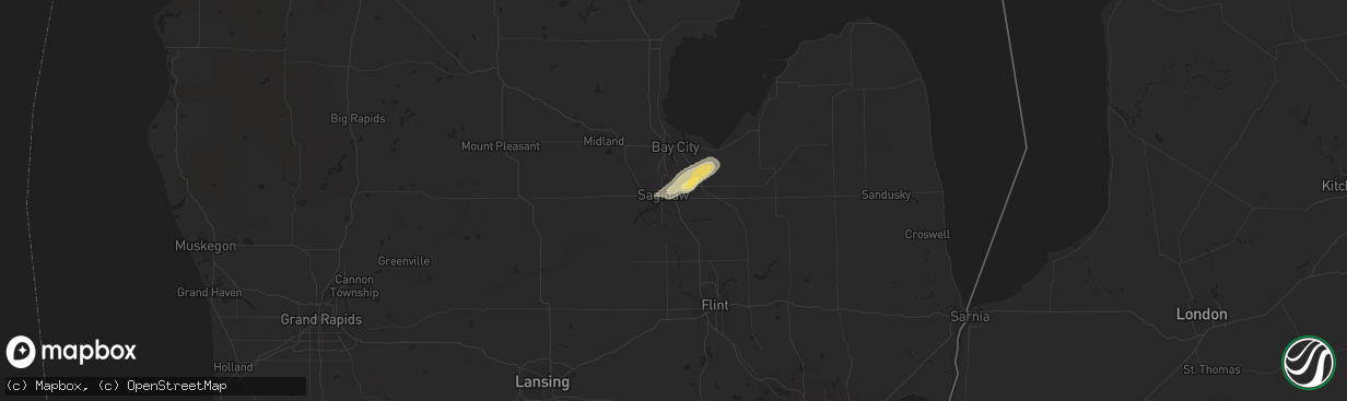 Hail map in Saginaw, MI on May 12, 2016