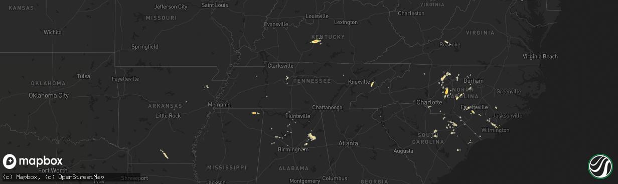 Hail map in Tennessee on May 12, 2016