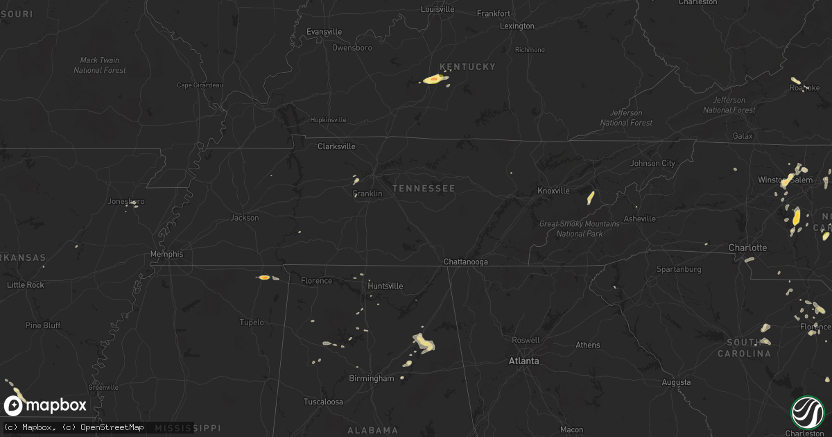 Hail map in Tennessee on May 12, 2016