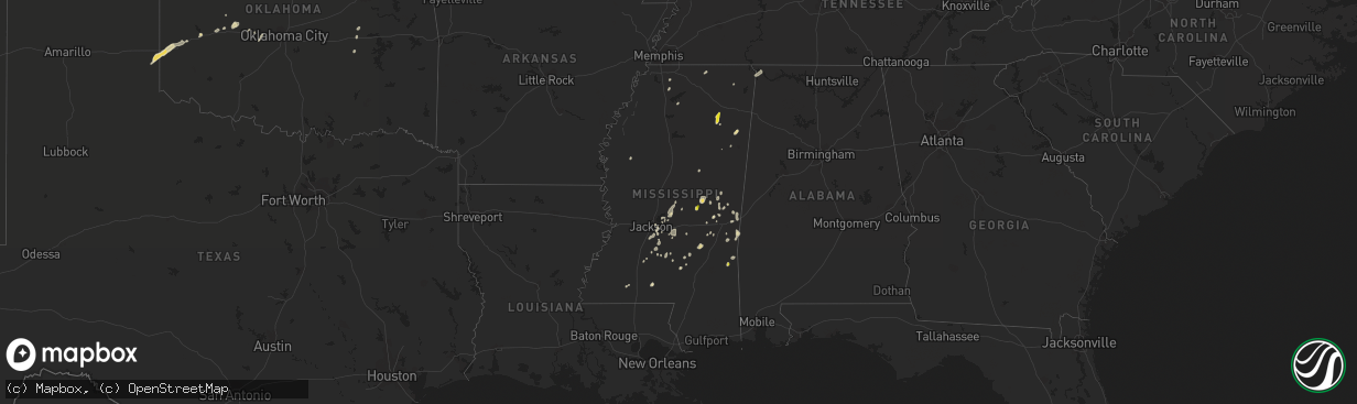 Hail map in Mississippi on May 12, 2022