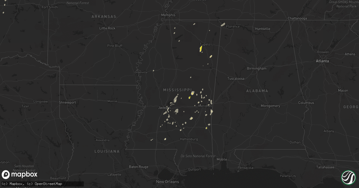 Hail map in Mississippi on May 12, 2022