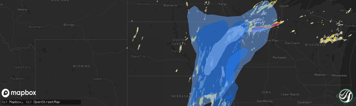 Hail map in South Dakota on May 12, 2022