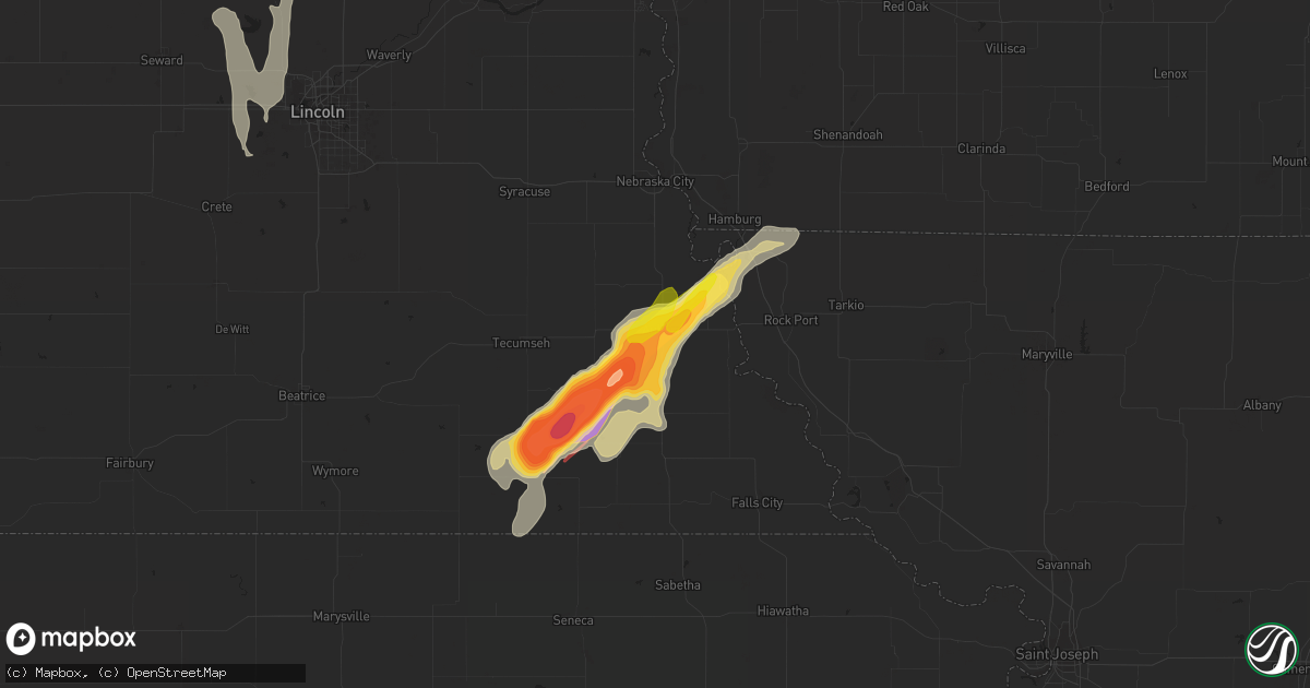 Hail map in Auburn, NE on May 12, 2023