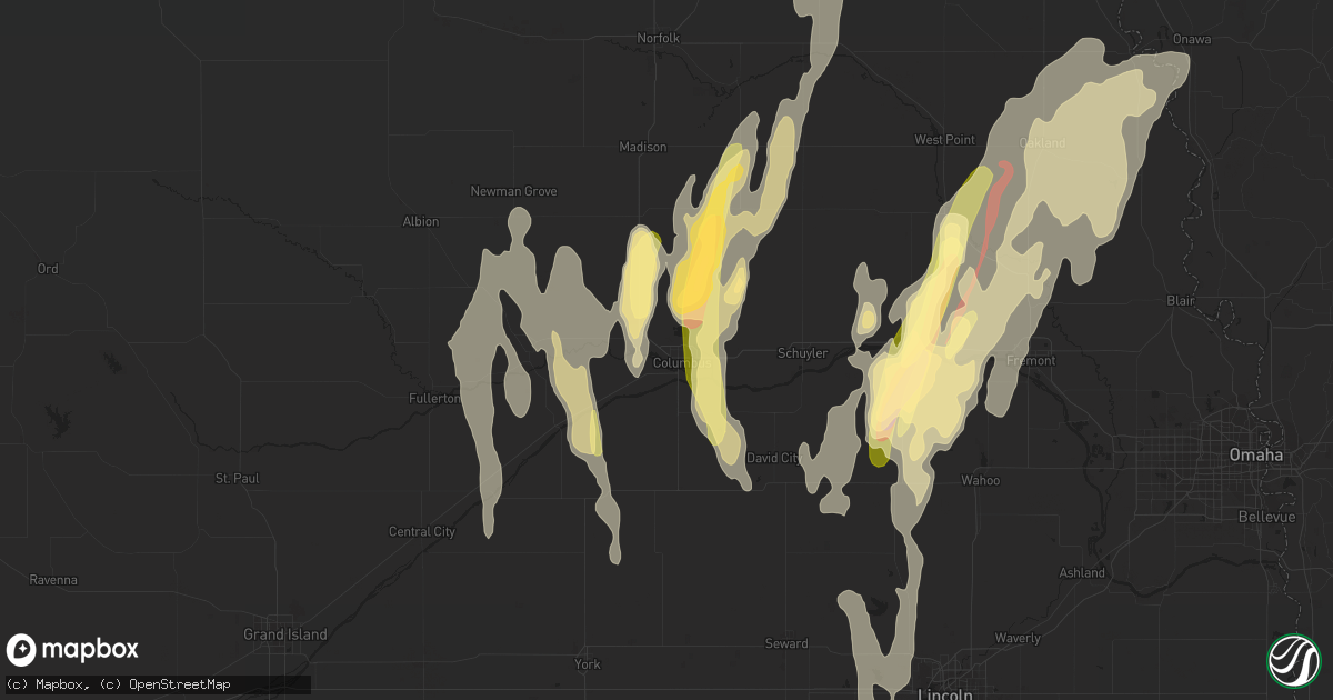 Hail map in Columbus, NE on May 12, 2023
