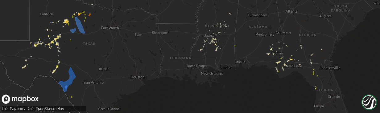 Hail map in Louisiana on May 12, 2023