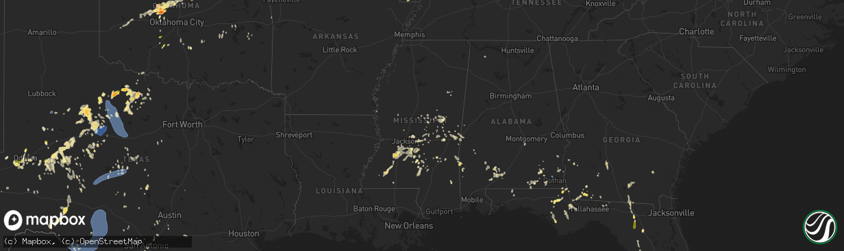 Hail map in Mississippi on May 12, 2023