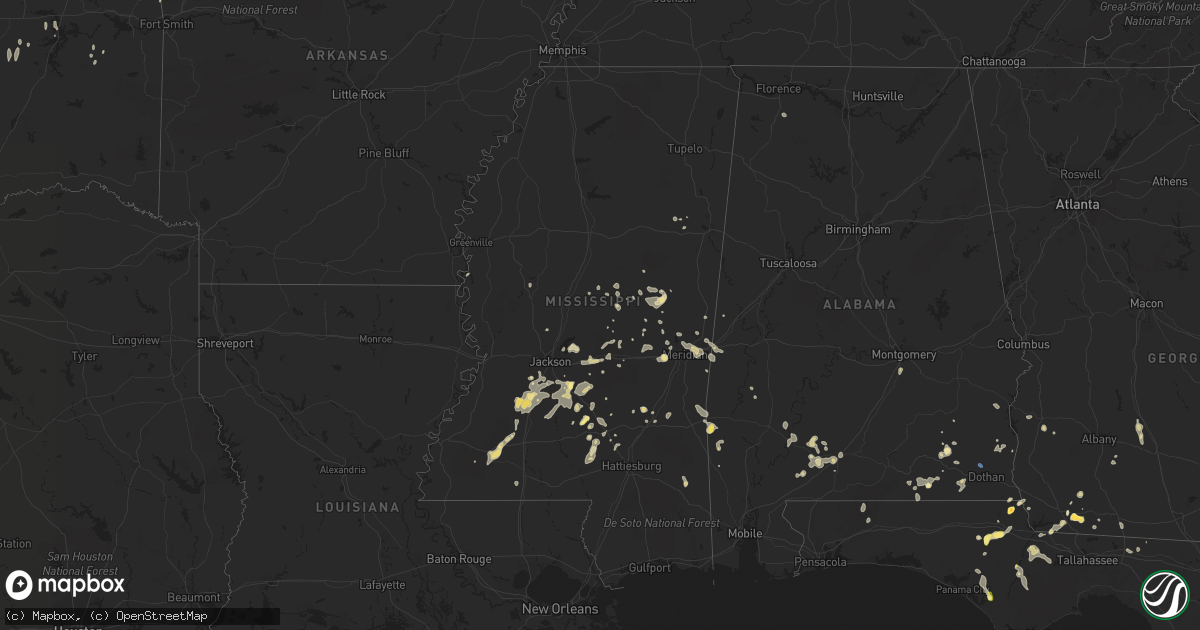 Hail map in Mississippi on May 12, 2023