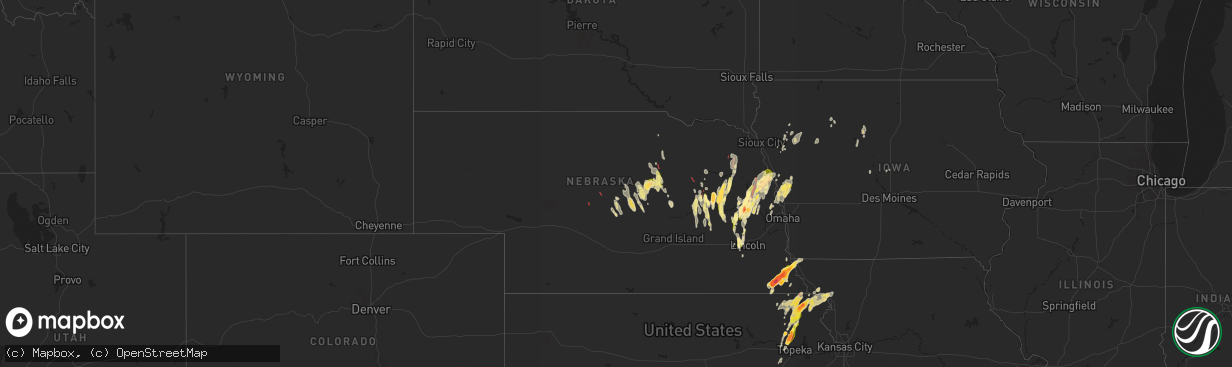 Hail map in Nebraska on May 12, 2023