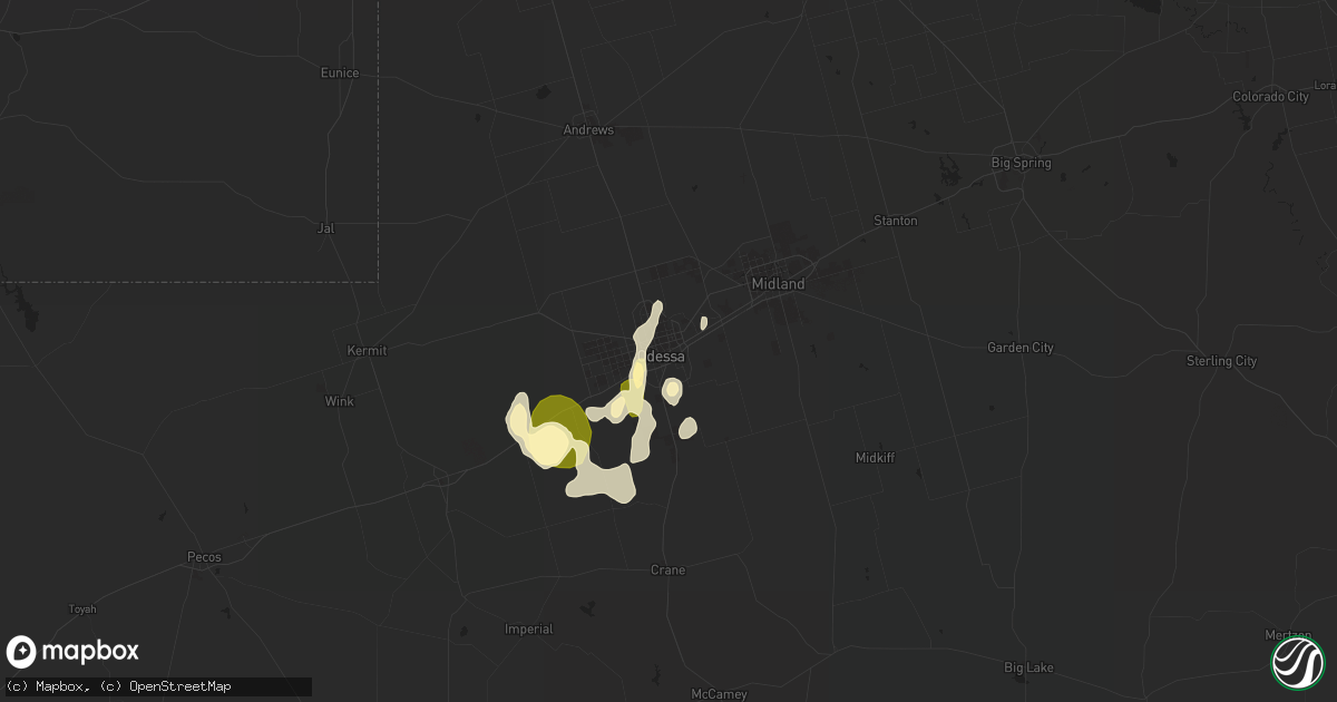 Hail map in Odessa, TX on May 12, 2023