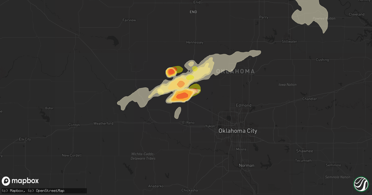 Hail map in Okarche, OK on May 12, 2023