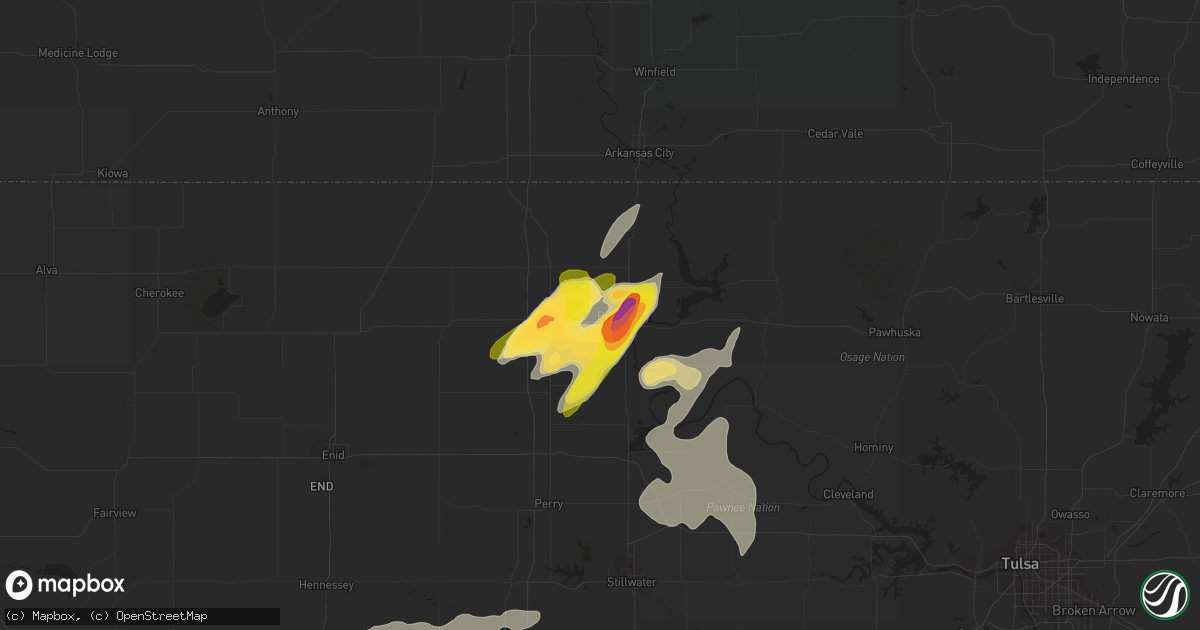 Hail map in Ponca City, OK on May 12, 2023