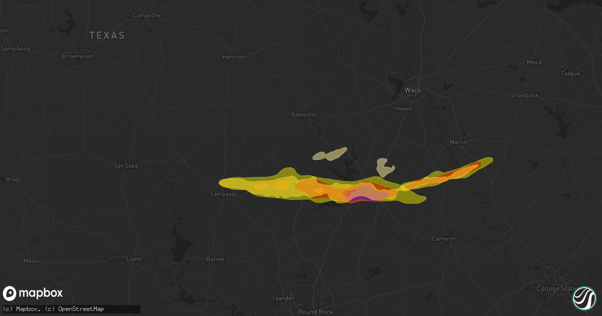 Hail map in Fort Hood, TX on May 12, 2024