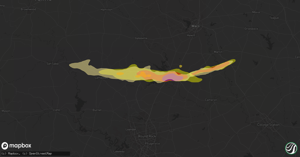 Hail map in Harker Heights, TX on May 12, 2024