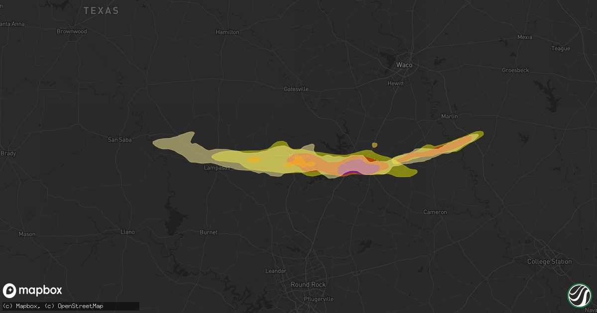 Hail map in Killeen, TX on May 12, 2024