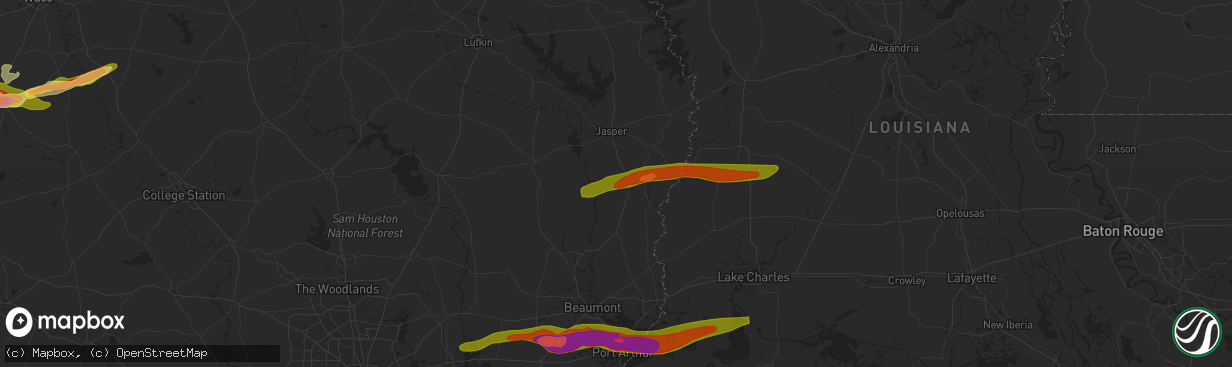 Hail map in Kirbyville, TX on May 12, 2024