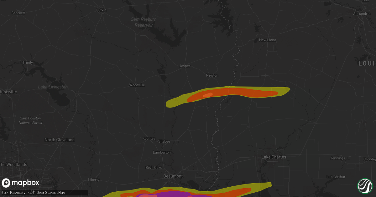 Hail map in Kirbyville, TX on May 12, 2024