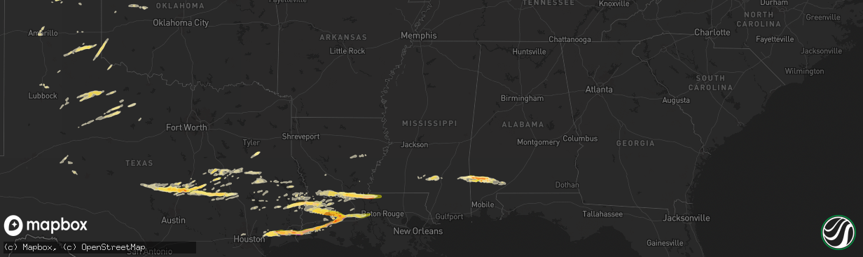 Hail map in Mississippi on May 12, 2024