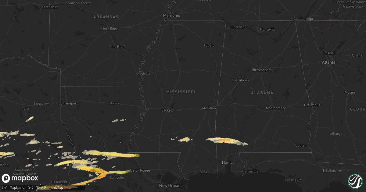 Hail map in Mississippi on May 12, 2024