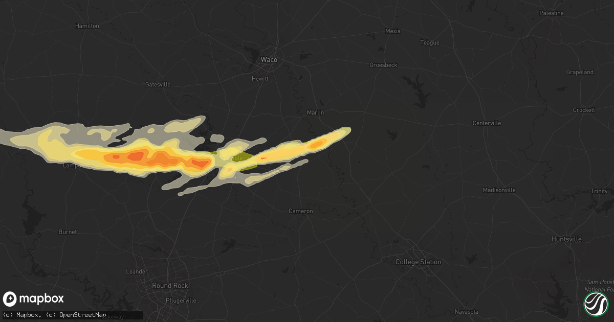 Hail map in Rosebud, TX on May 12, 2024