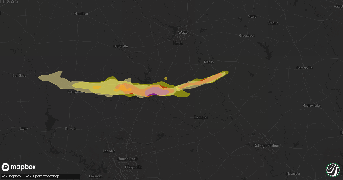 Hail map in Temple, TX on May 12, 2024