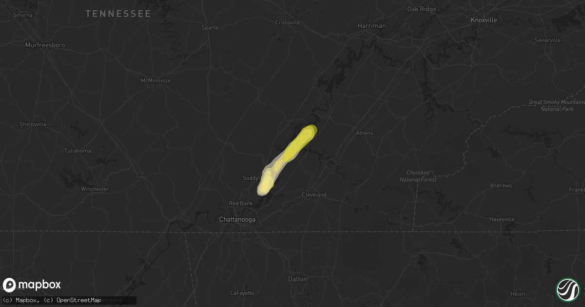Hail map in Birchwood, TN on May 12, 2025