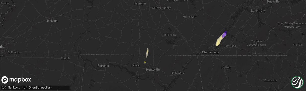 Hail map in Fayetteville, TN on May 12, 2025
