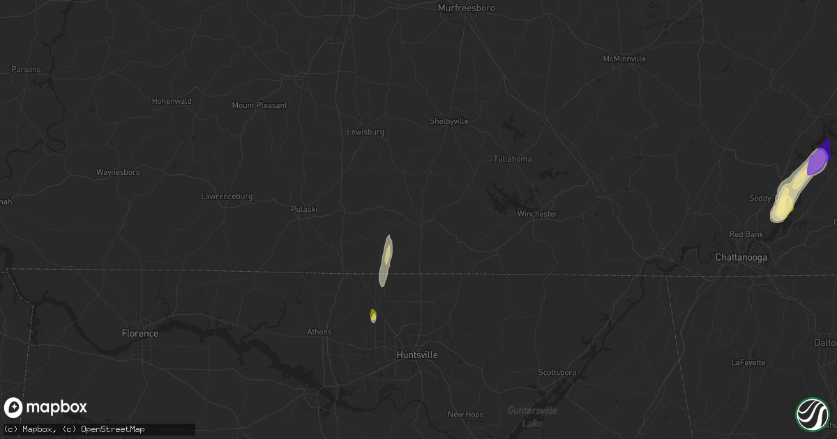 Hail map in Fayetteville, TN on May 12, 2025