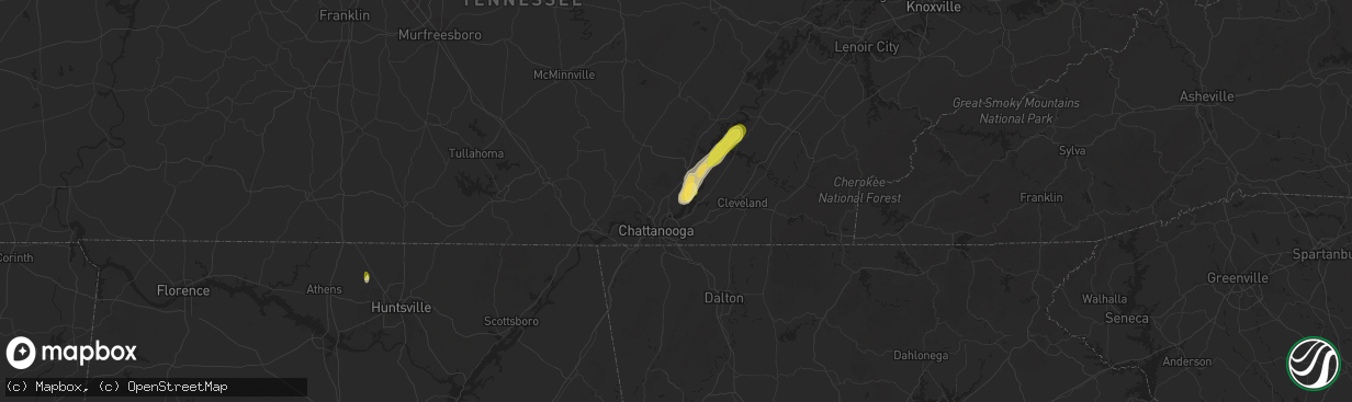 Hail map in Hixson, TN on May 12, 2025