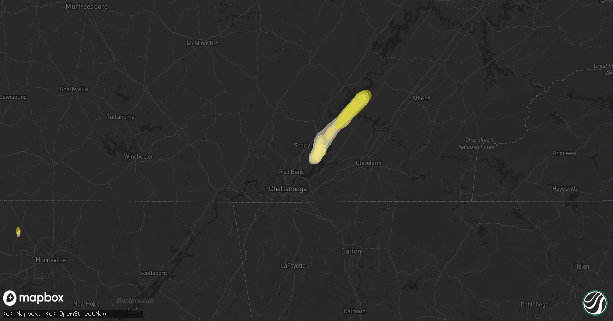 Hail map in Hixson, TN on May 12, 2025