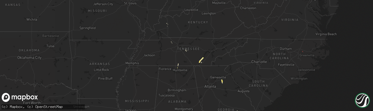 Hail map in Tennessee on May 12, 2025