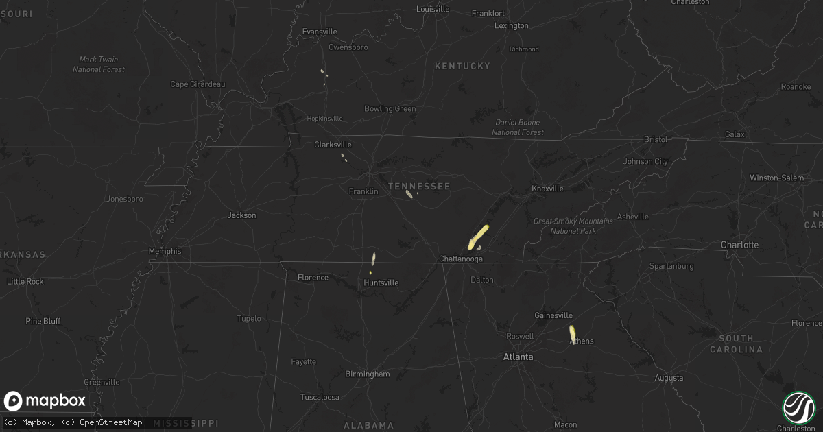 Hail map in Tennessee on May 12, 2025