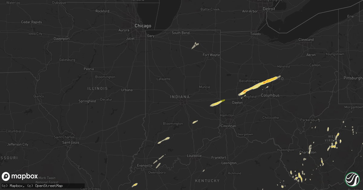 Hail map in Indiana on May 13, 2014