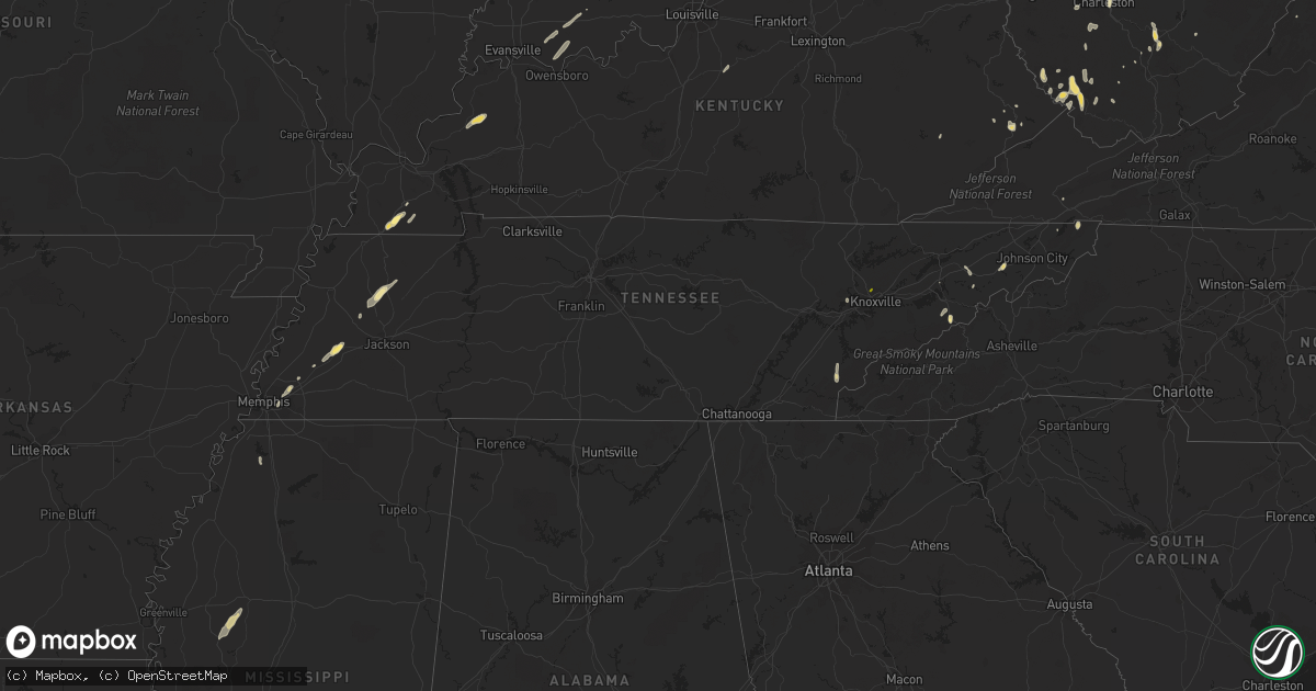 Hail map in Tennessee on May 13, 2014