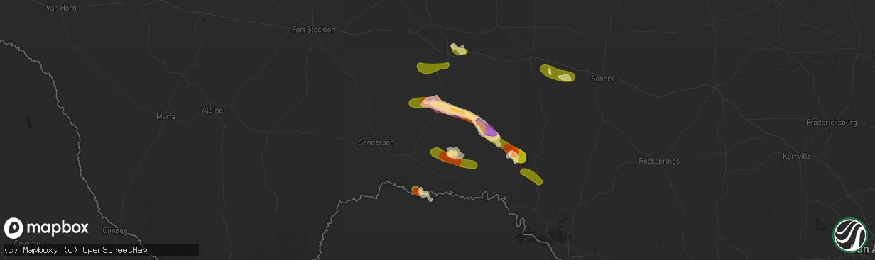 Hail map in Dryden, TX on May 13, 2015