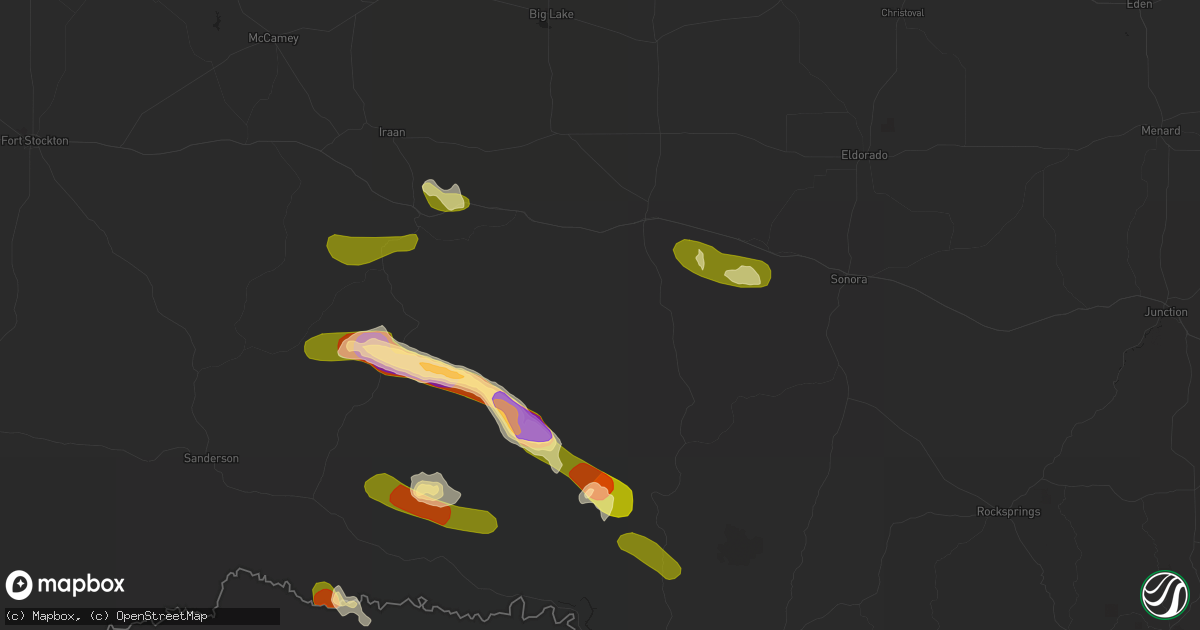Hail map in Ozona, TX on May 13, 2015