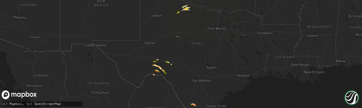 Hail map in Texas on May 13, 2015