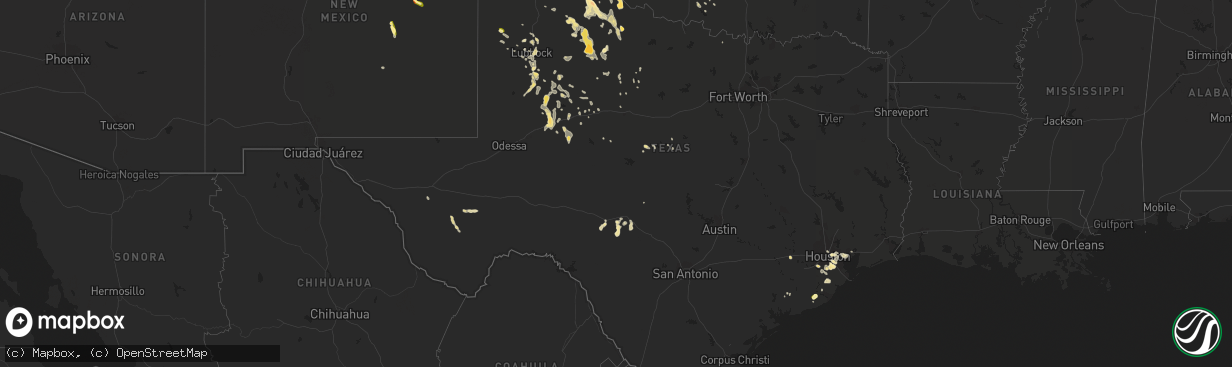 Hail map in Texas on May 13, 2016