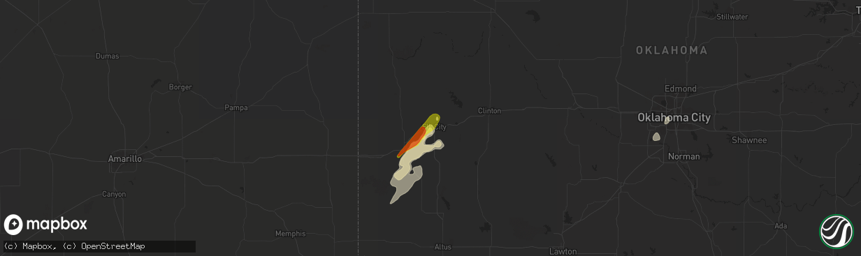 Hail map in Elk City, OK on May 13, 2020