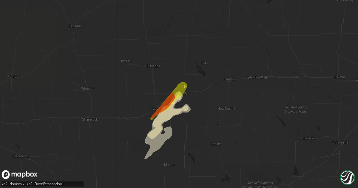 Hail map in Elk City, OK on May 13, 2020