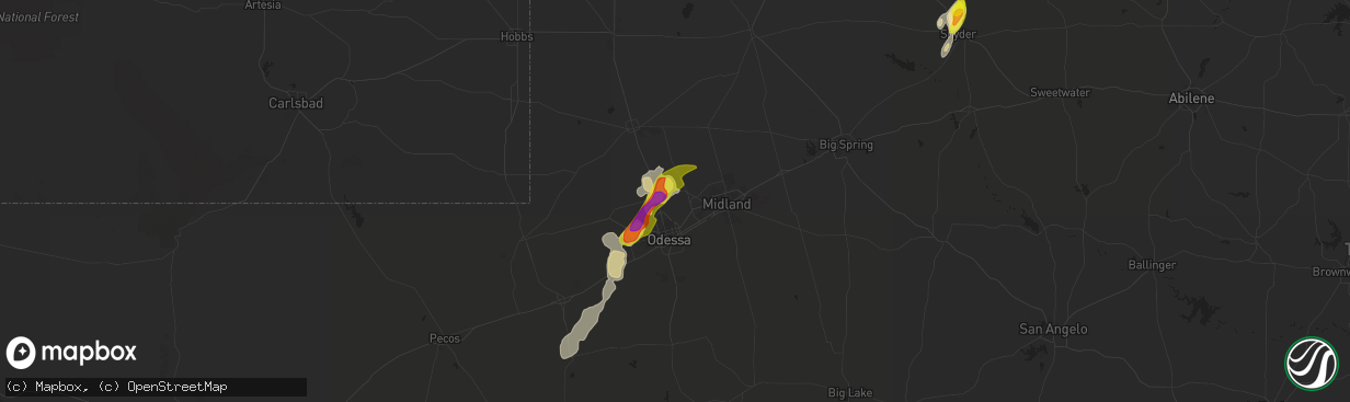 Hail map in Gardendale, TX on May 13, 2020