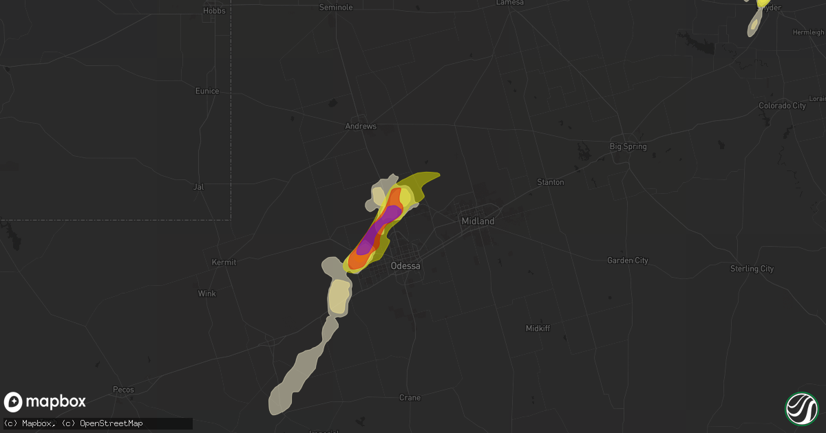 Hail map in Gardendale, TX on May 13, 2020