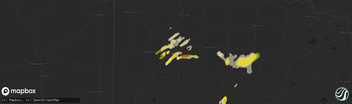 Hail map in Lubbock, TX on May 13, 2020