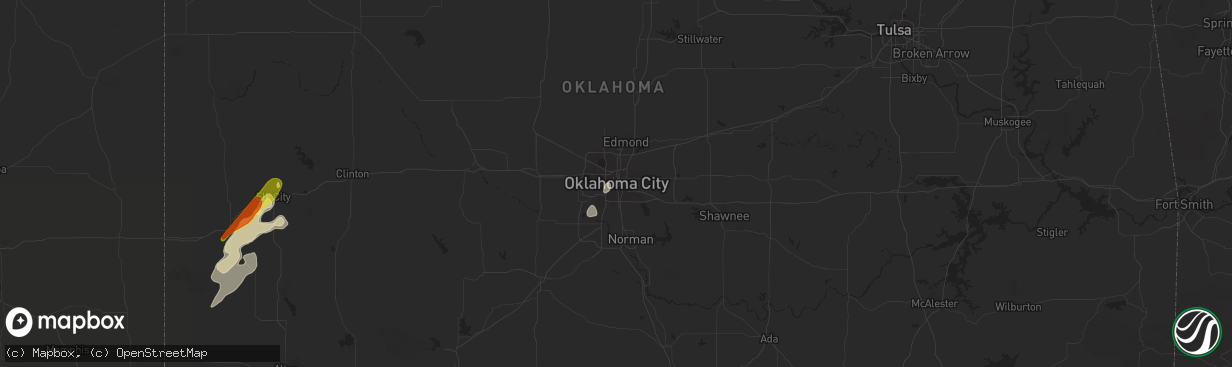 Hail map in Oklahoma City, OK on May 13, 2020