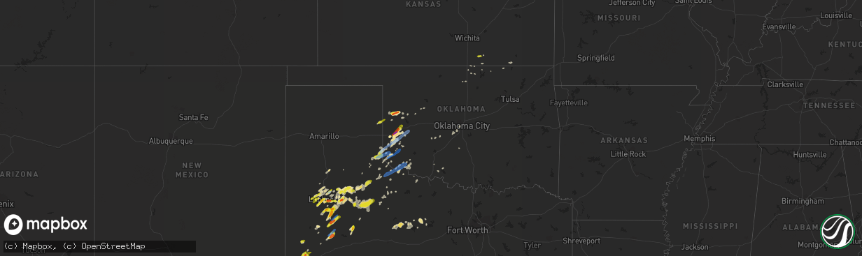 Hail map in Oklahoma on May 13, 2020