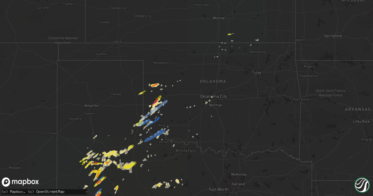 Hail map in Oklahoma on May 13, 2020