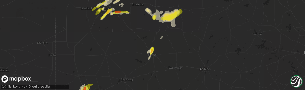 Hail map in Snyder, TX on May 13, 2020