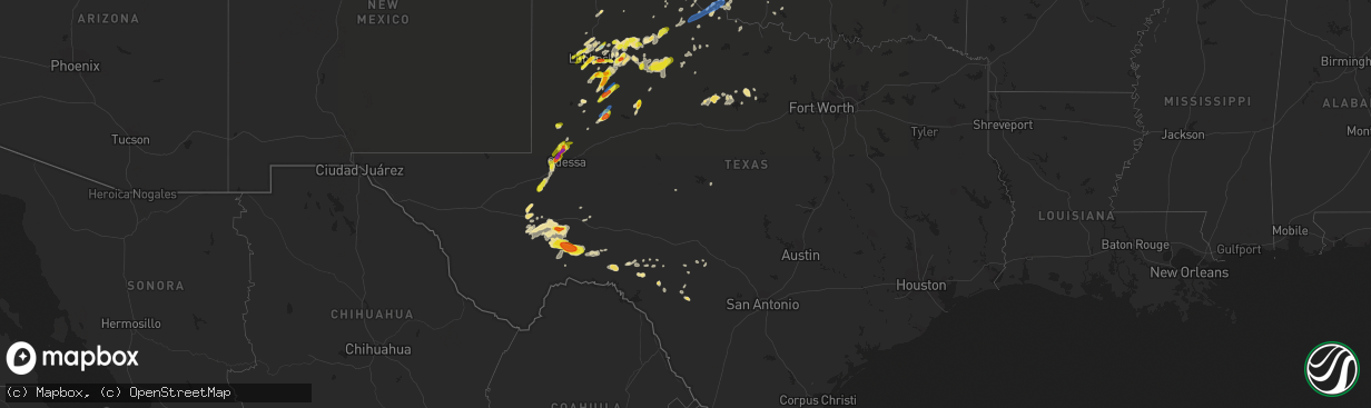 Hail map in Texas on May 13, 2020