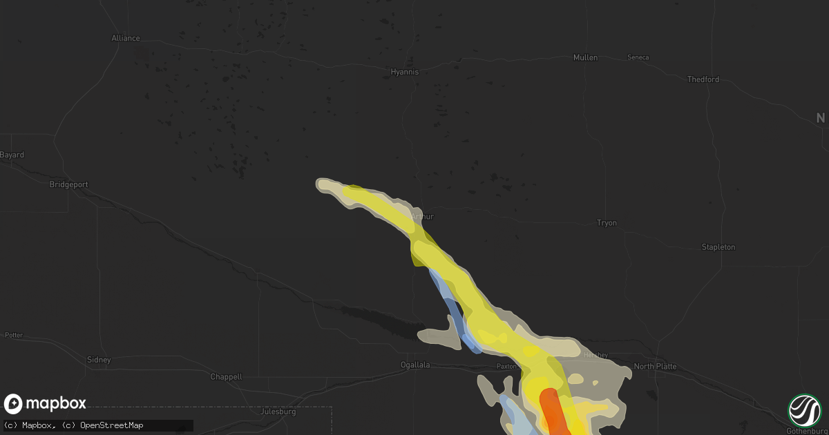 Hail map in Arthur, NE on May 13, 2021