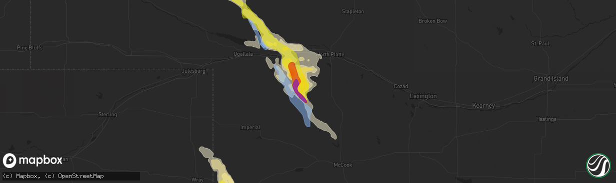 Hail map in Dickens, NE on May 13, 2021