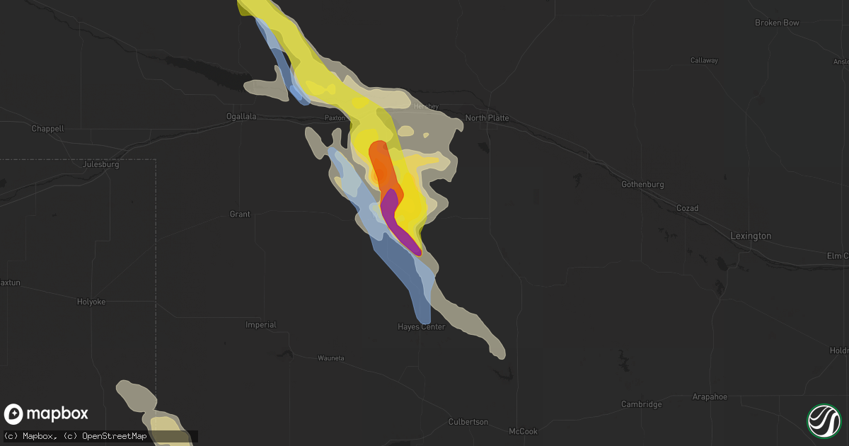 Hail map in Dickens, NE on May 13, 2021
